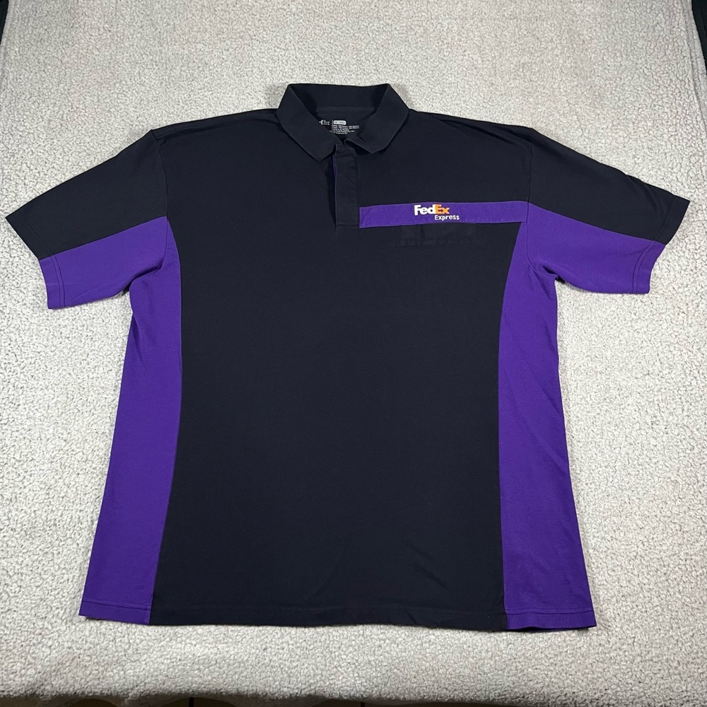 FedEx Polo Shirt Mens 2XL Black Purple Short Sleeve Employee Stan Herman